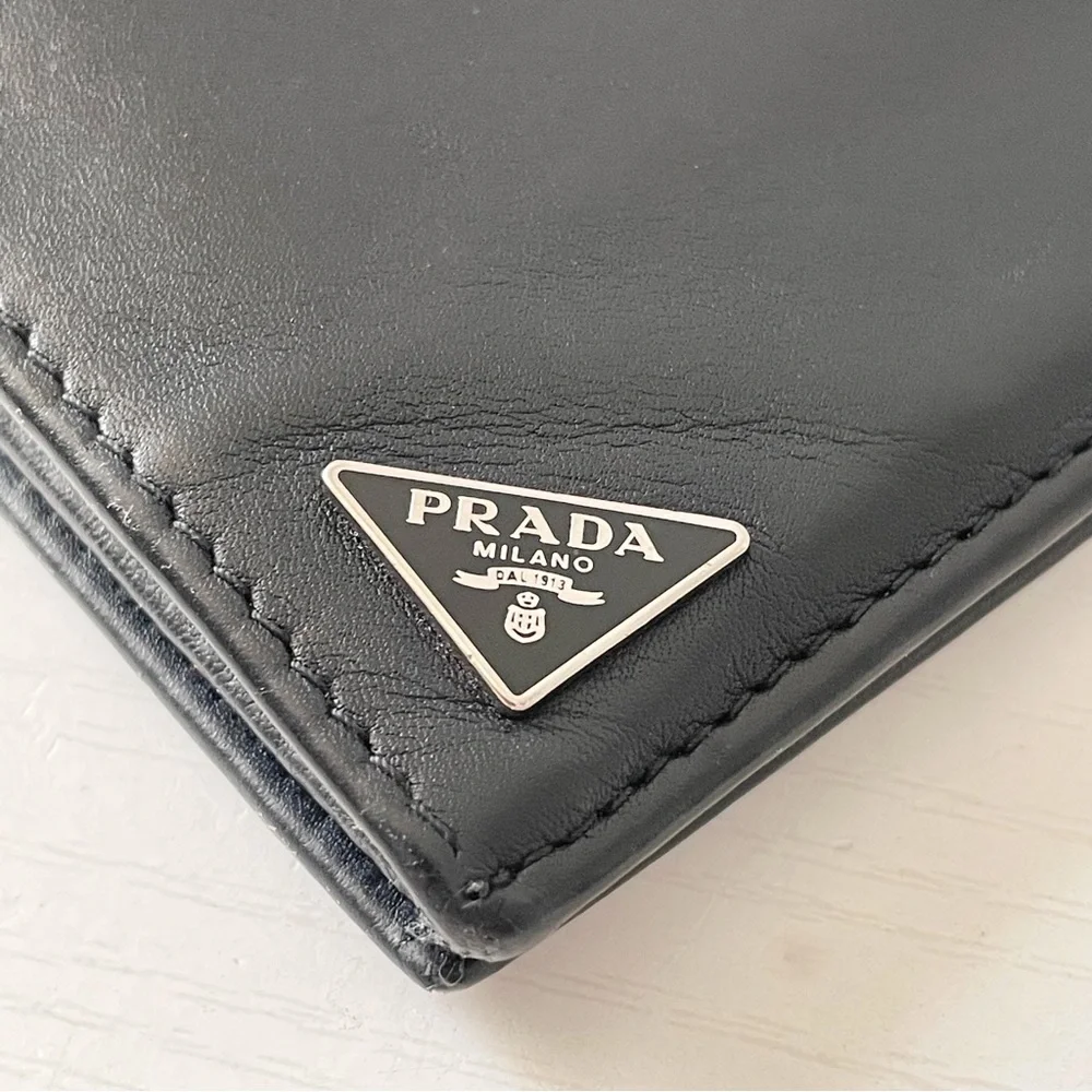 Prada black soft calfskin leather vertical breast pocket wallet